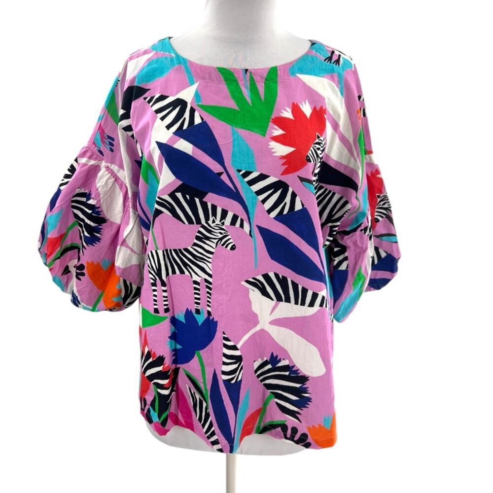 Oliphant puff sleeve zebra top sz L